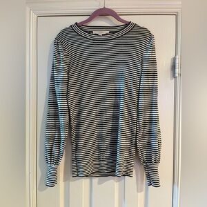 LOFT Dark Green & White Striped long sleeved T shirt